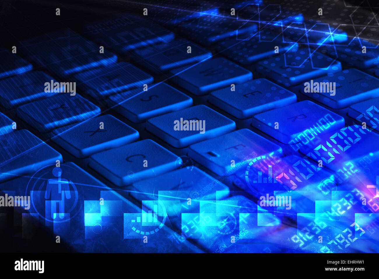 Keyboard with glowing programming codes Stock Photo - Alamy