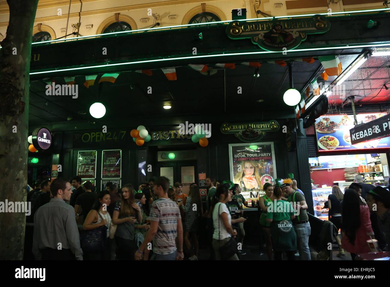 Sydney, Australia. 17th March, 2015. Irish revellers celebrated St Patrick’s Day in Sydney by getting drunk at pubs. Pictured is Scruffy Murphy's Hotel at 43-49 Goulburn Street. Credit:  Richard Milnes/Alamy Live News Stock Photo