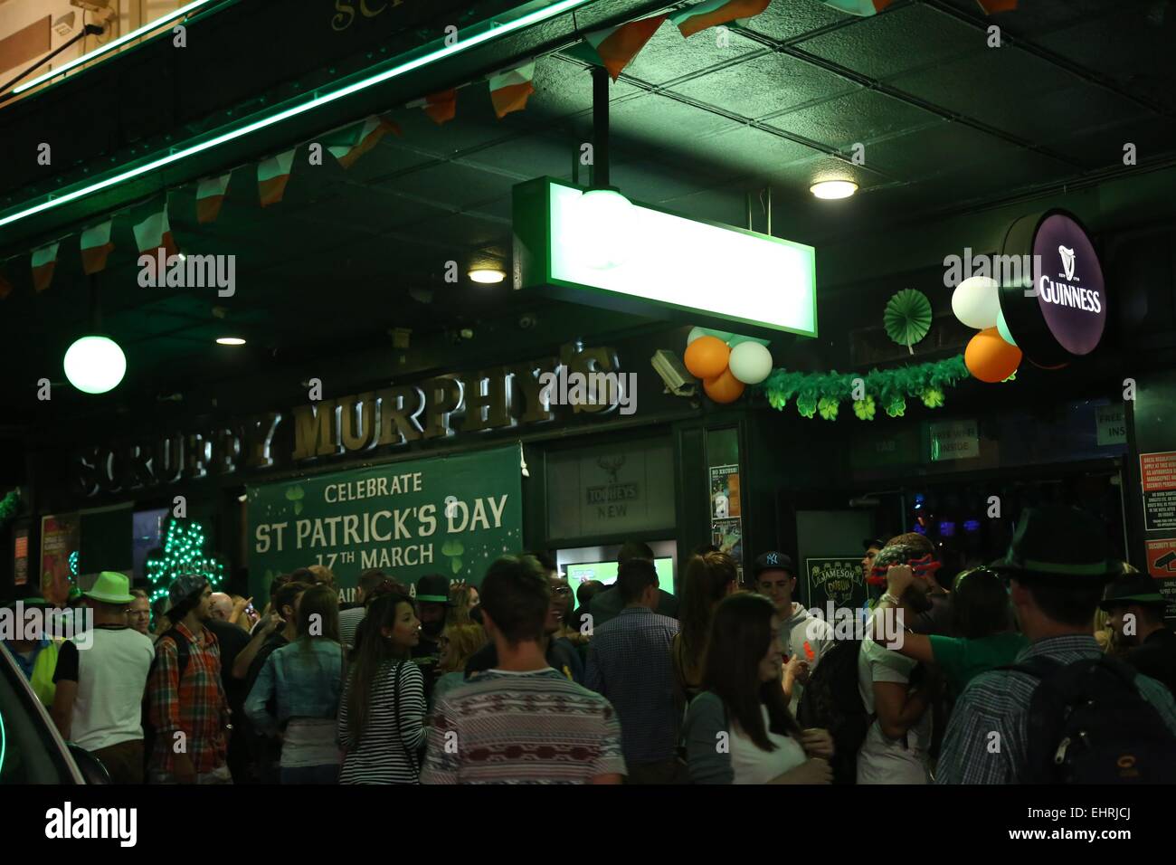 Sydney, Australia. 17th March, 2015. Irish revellers celebrated St Patrick’s Day in Sydney by getting drunk at pubs. Pictured is Scruffy Murphy's Hotel at 43-49 Goulburn Street. Credit:  Richard Milnes/Alamy Live News Stock Photo