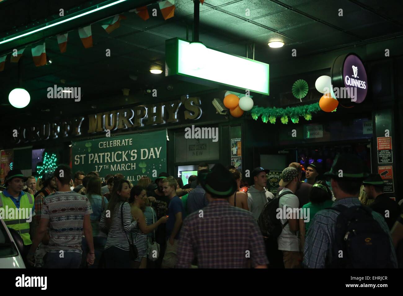 Sydney, Australia. 17th March, 2015. Irish revellers celebrated St Patrick’s Day in Sydney by getting drunk at pubs. Pictured is Scruffy Murphy's Hotel at 43-49 Goulburn Street. Credit:  Richard Milnes/Alamy Live News Stock Photo