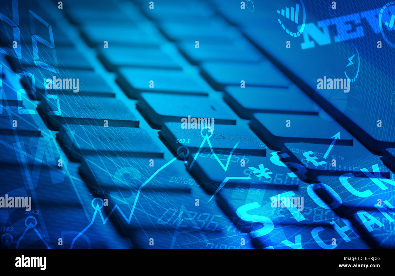 Keyboard with glowing business icons Stock Photo - Alamy