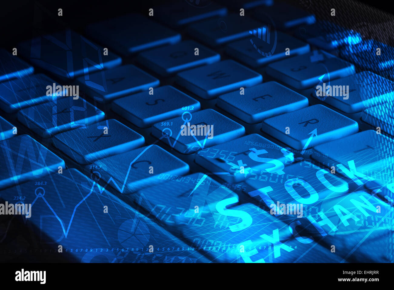 Keyboard with glowing business icons Stock Photo - Alamy