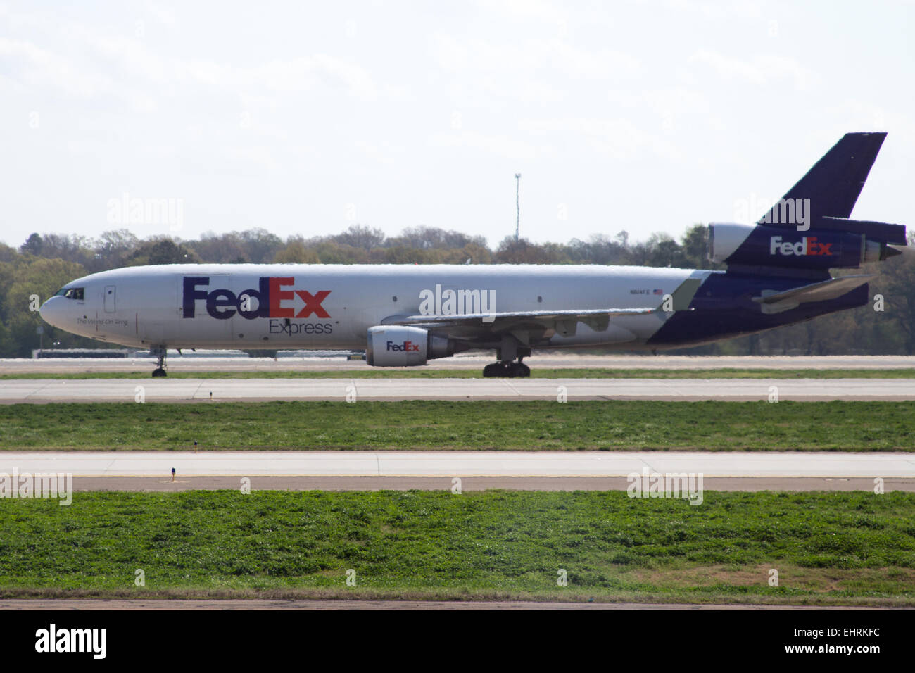 A FedEx express plane on the runway at Memphis International Airport, Tennessee USA Stock Photo