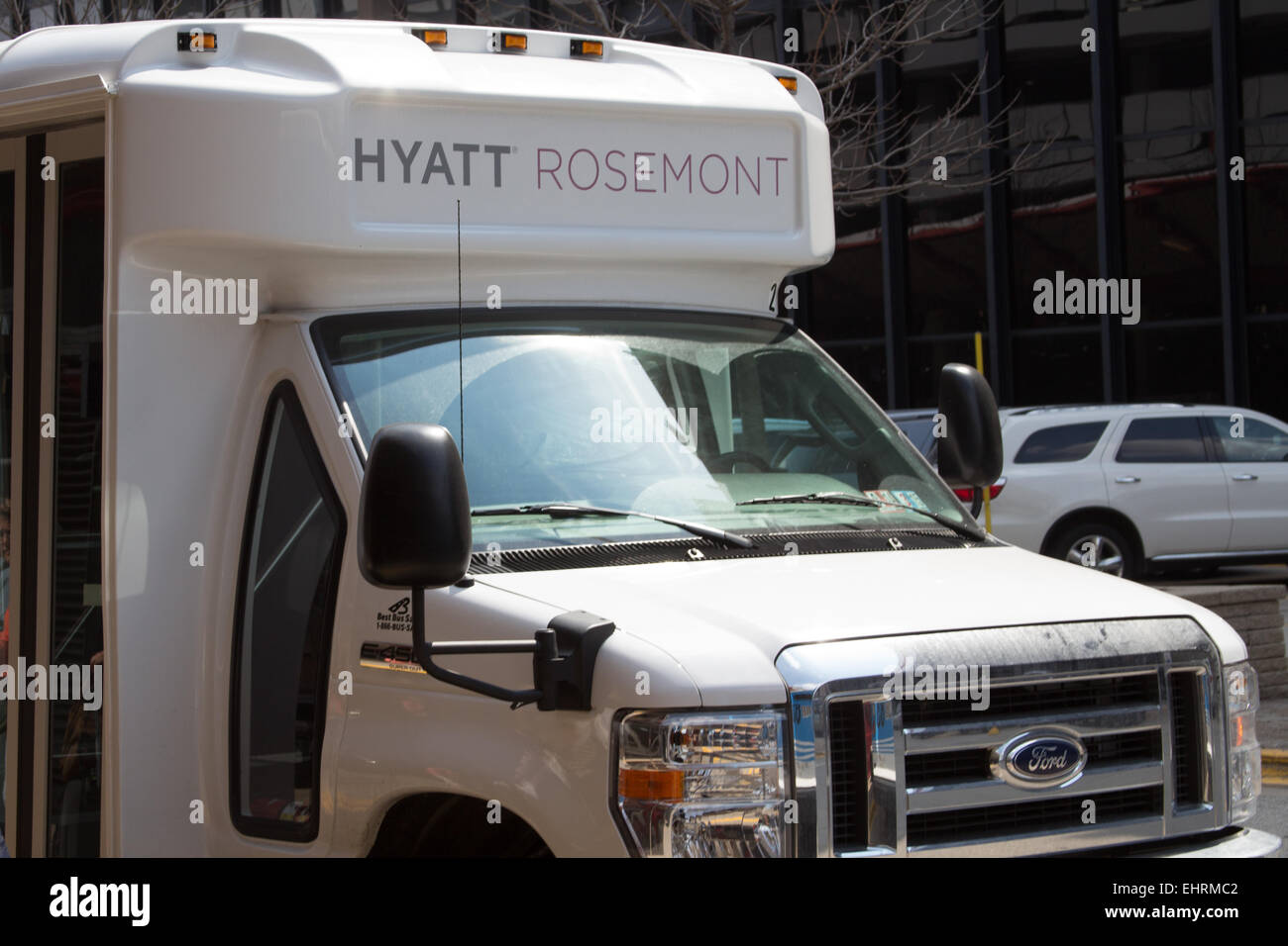 Hyatt Rosemont hotel shuttle bus at Chicago O'Hare International airport, Rosemont, Illinois, USA Stock Photo