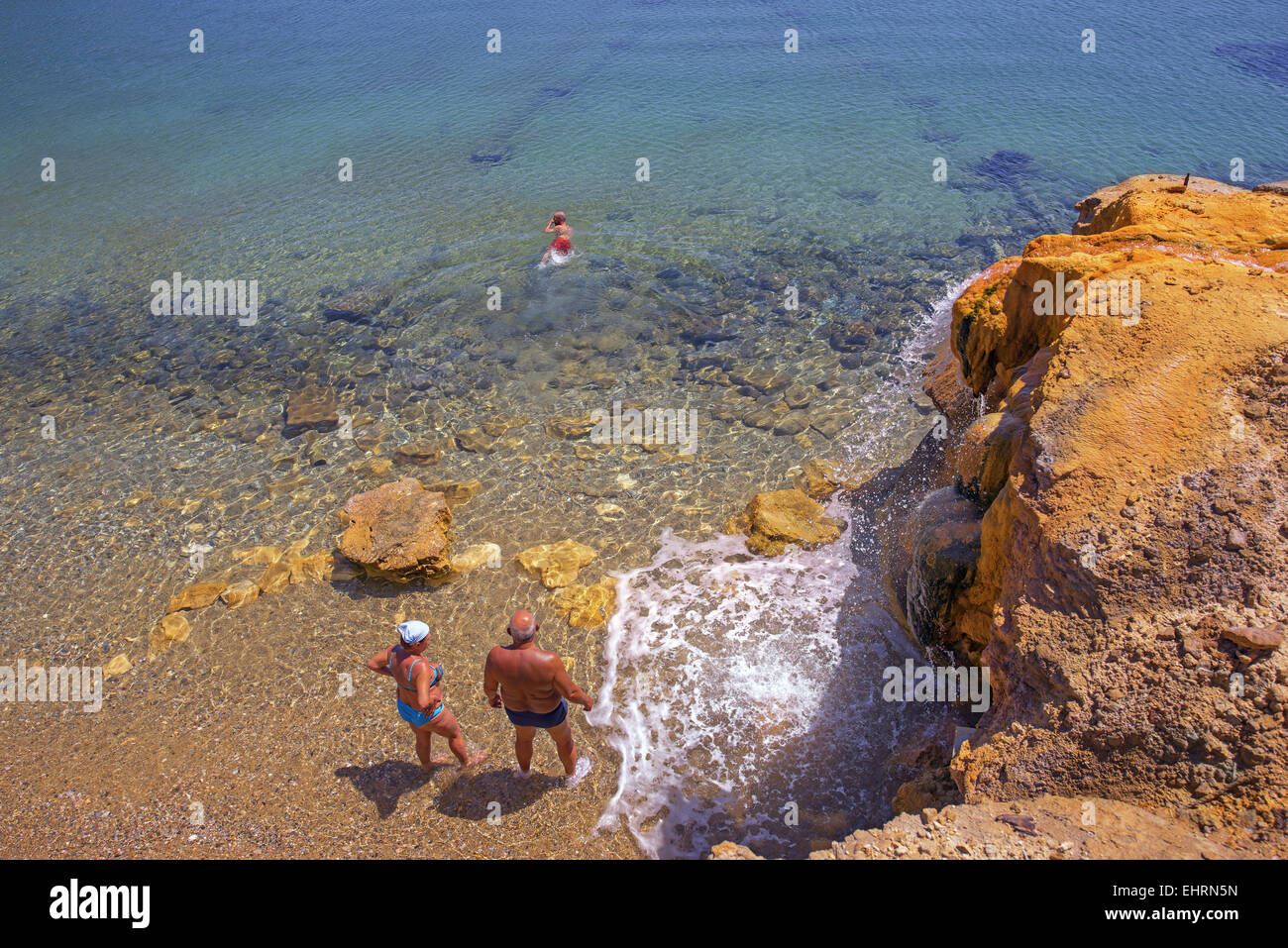 Edipsos Swimming at Edipsos the famous spa city of Evia island in Greece, where ...