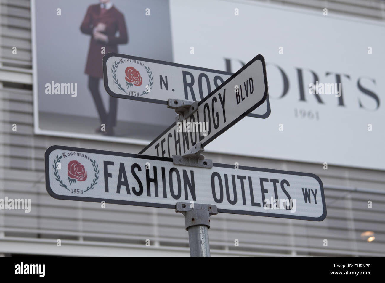Fashion outlet mall sign at Chicago O'Hare Airport, Rosemont, Illinois