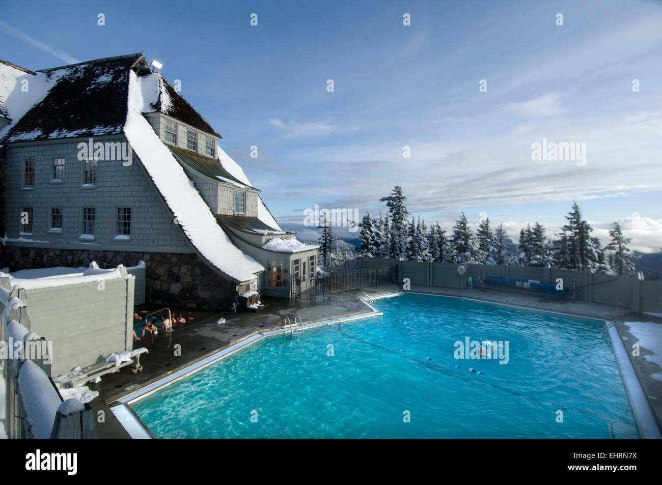 Swimming pool and hot tub Timberline Lodge, Mt Hood, Oregon, USA Stock Photo