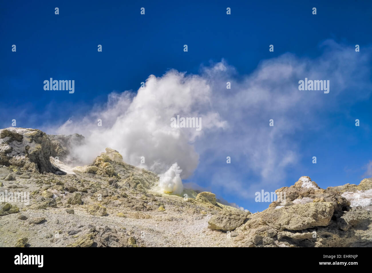 Sulfide fumes coming out of slopes of Damavand, highest volcano in Iran Stock Photo