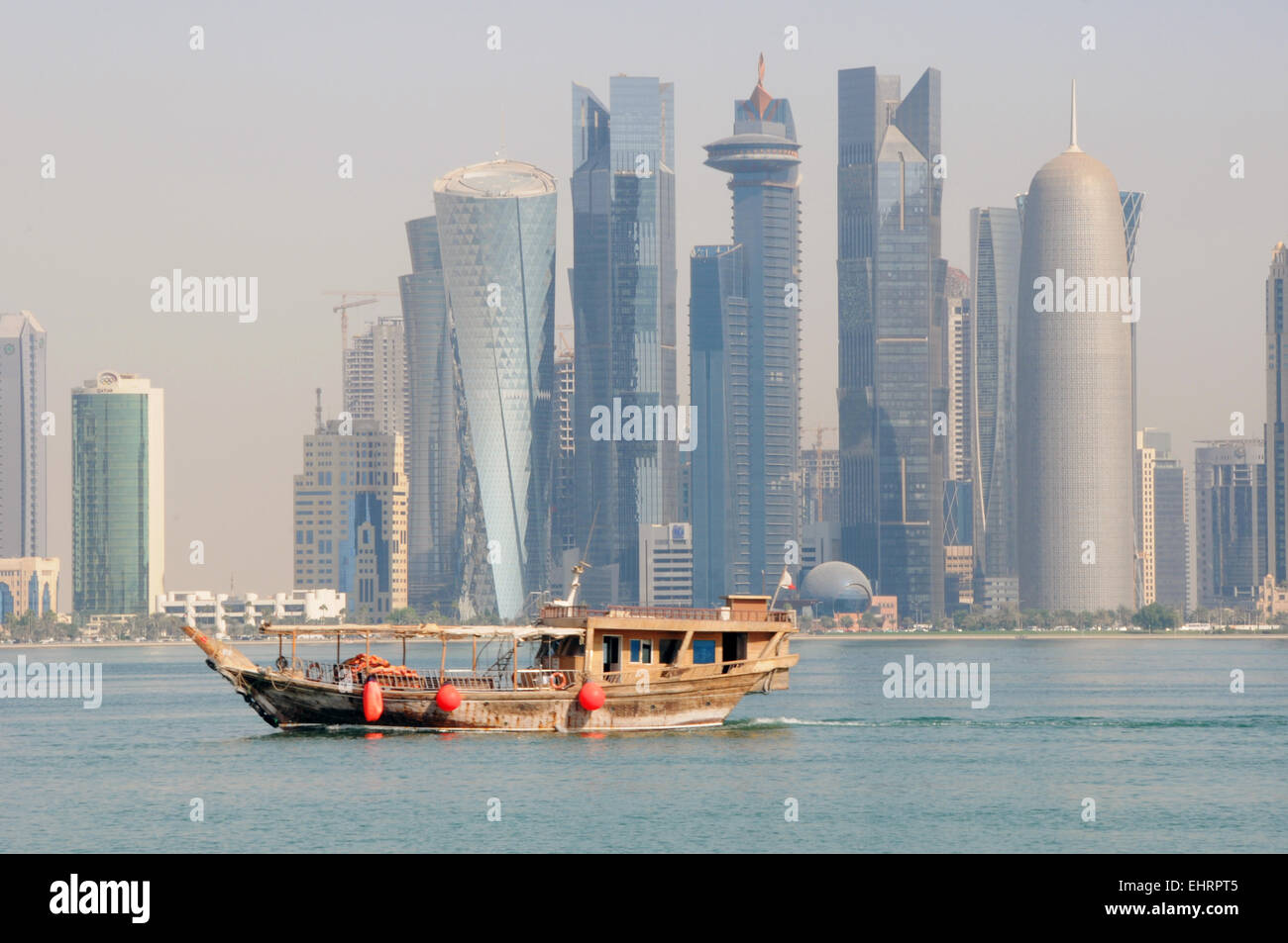 The Corniche with traditional Dhow, Doha, Qatar. Middle East. Stock Photo