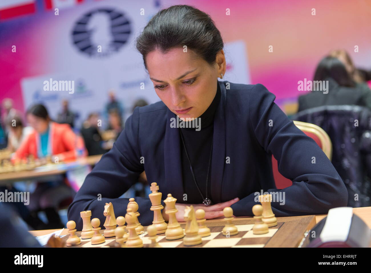 Sochi, Russia. 17th March, 2015. Former Women's World Chess Champion,  Russian chess Grandmaster Alexandra Kosteniuk in action during the 2015 Women's  World Chess Championship (knock-out) in Sochi. Credit: ITAR-TASS Photo  Agency/Alamy Live