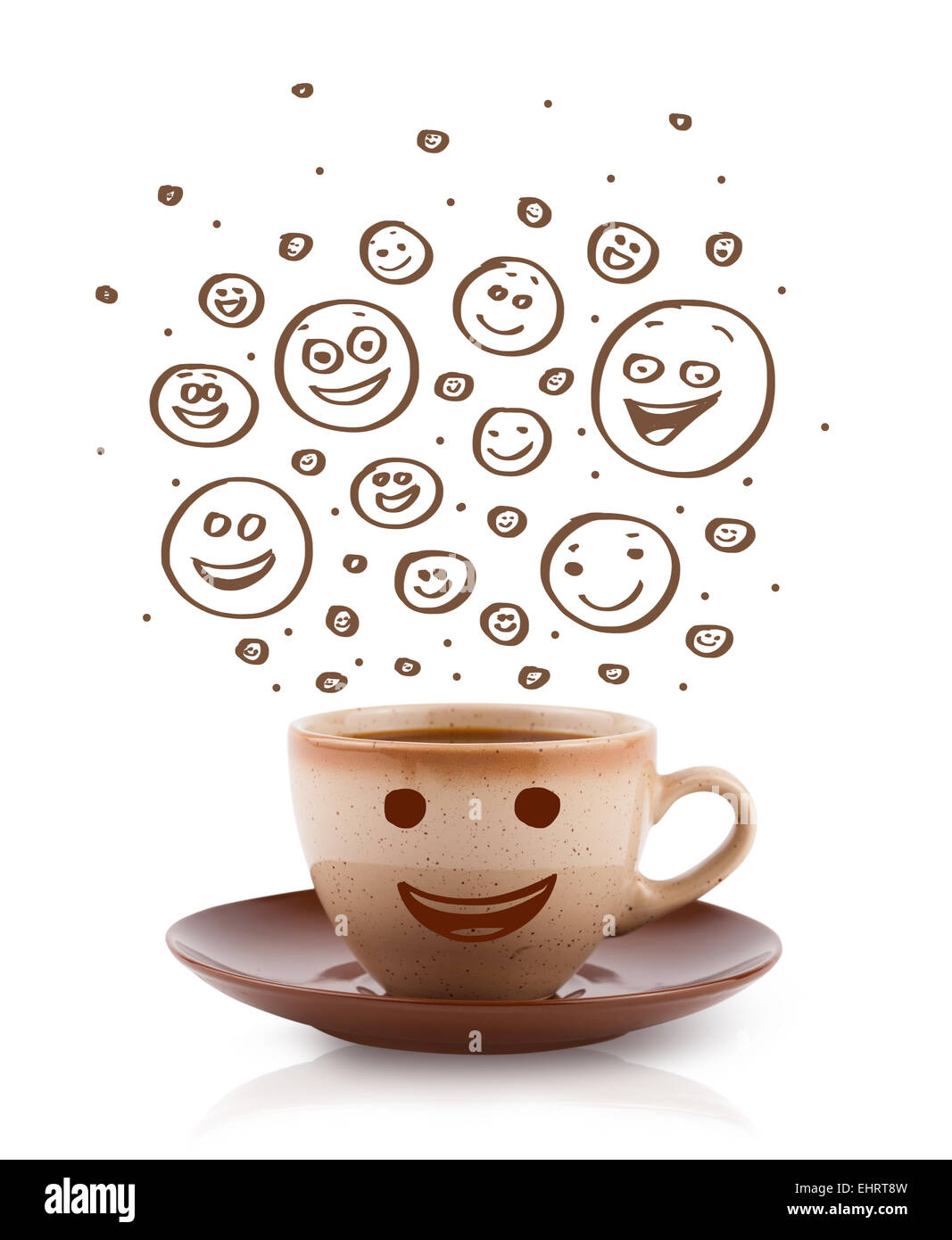 Coffee-cup with brown hand drawn happy smiley faces Stock Photo - Alamy