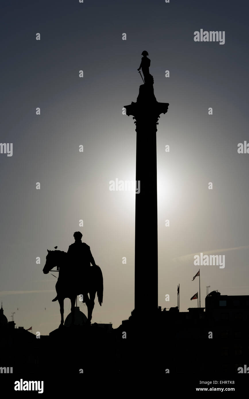 Nelson's column in Trafalgar Square, London. Stock Photo