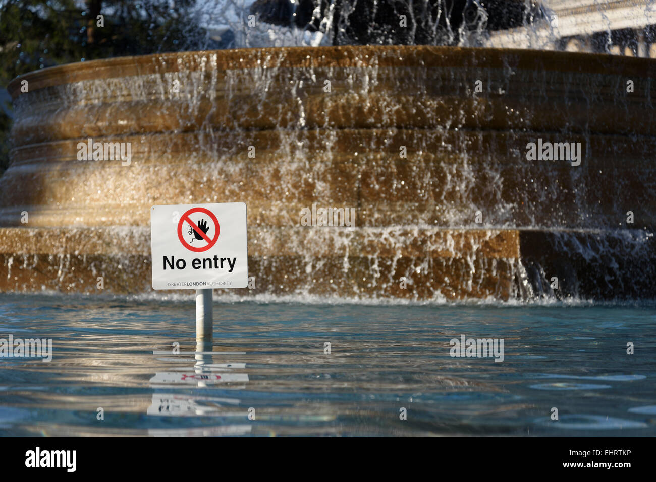 'No entry' to the London Trafalgar Square fountain. Stock Photo
