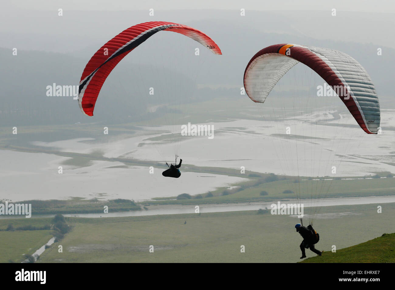 A member of the Southern Hang Gliding Club launches himself into the