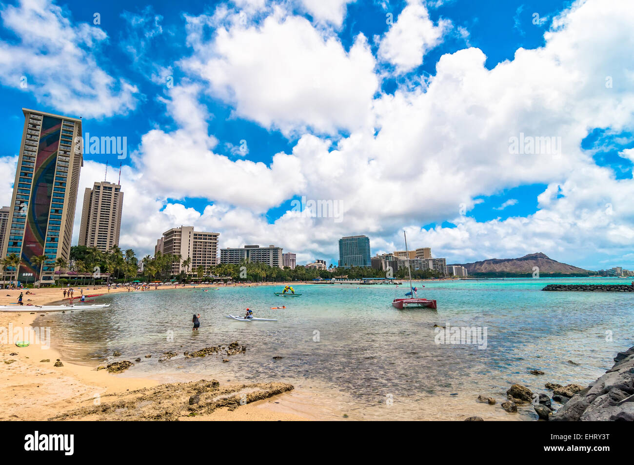 Honolulu, HI, USA September 7, 2013 tourists sunbathing and swimming