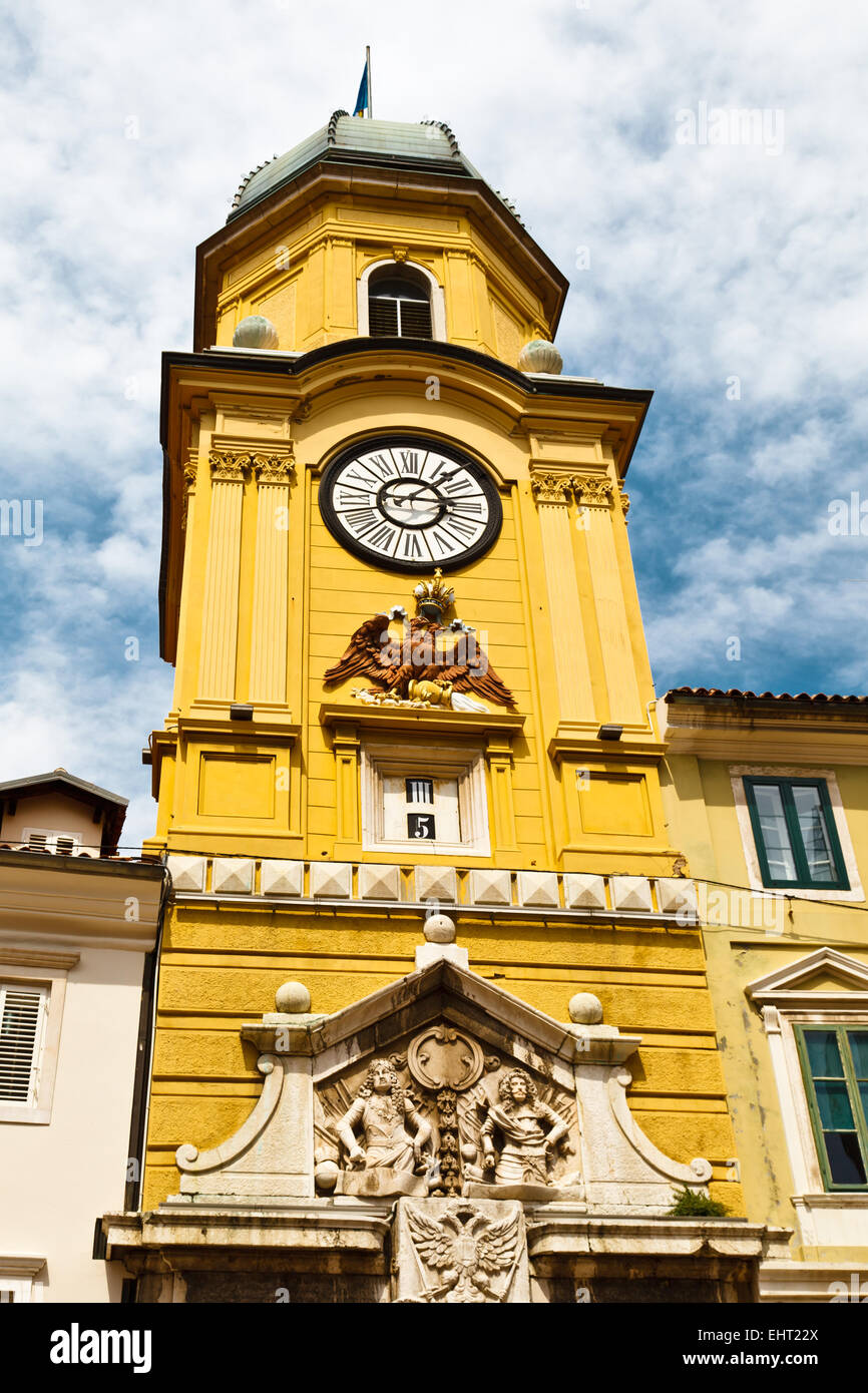 Yellow Clock Tower with Relief in Rijeka, Croatia Stock Photo Alamy