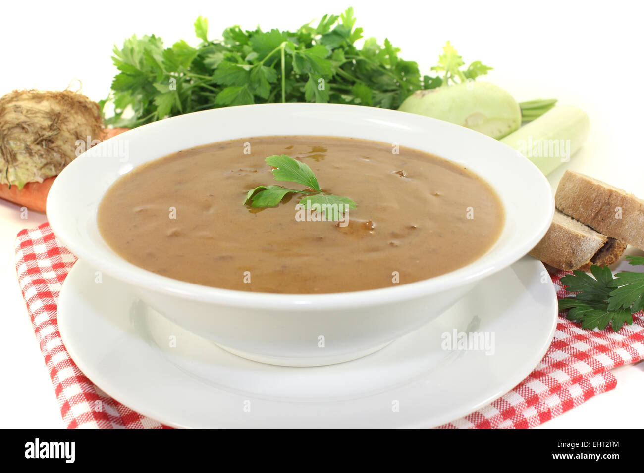 oxtail soup with baguette Stock Photo