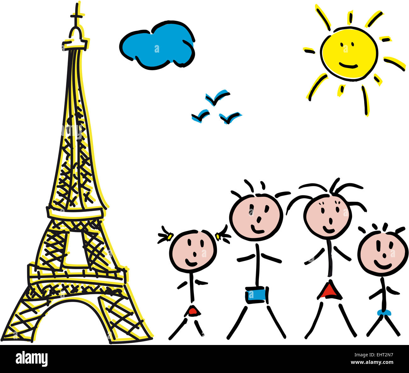 Eiffel tower design, landscape with family Stock Photo