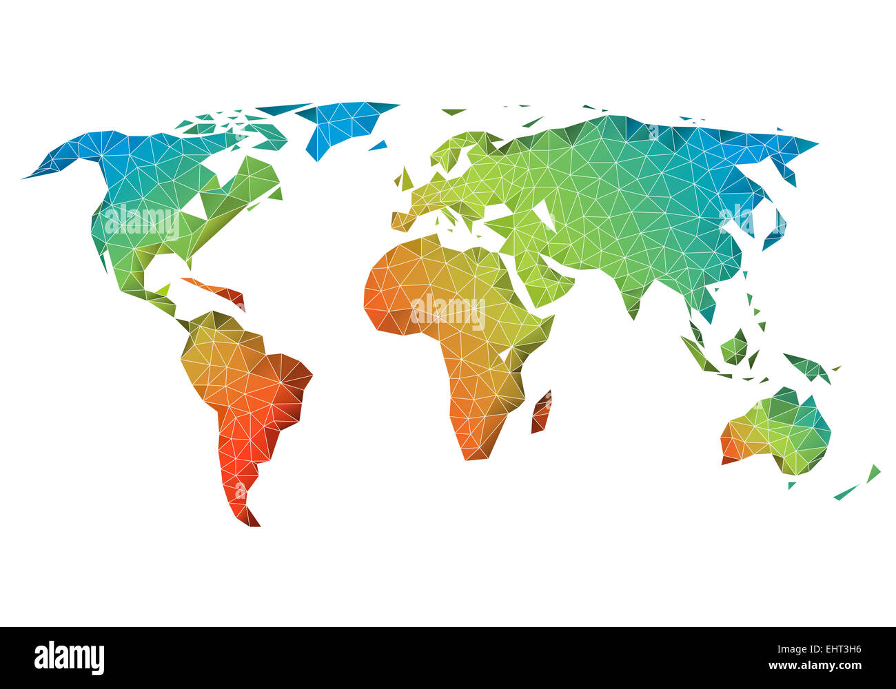 Abstract low poly world map with colorful geometric pattern, vector Stock Photo
