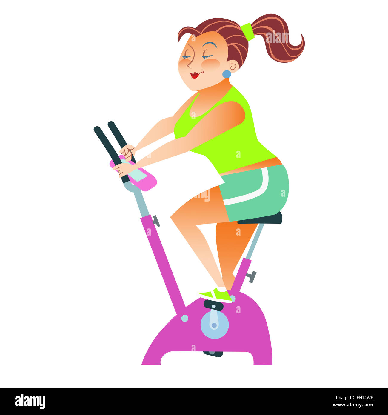 The girl with more weight training on a stationary bike Stock Photo