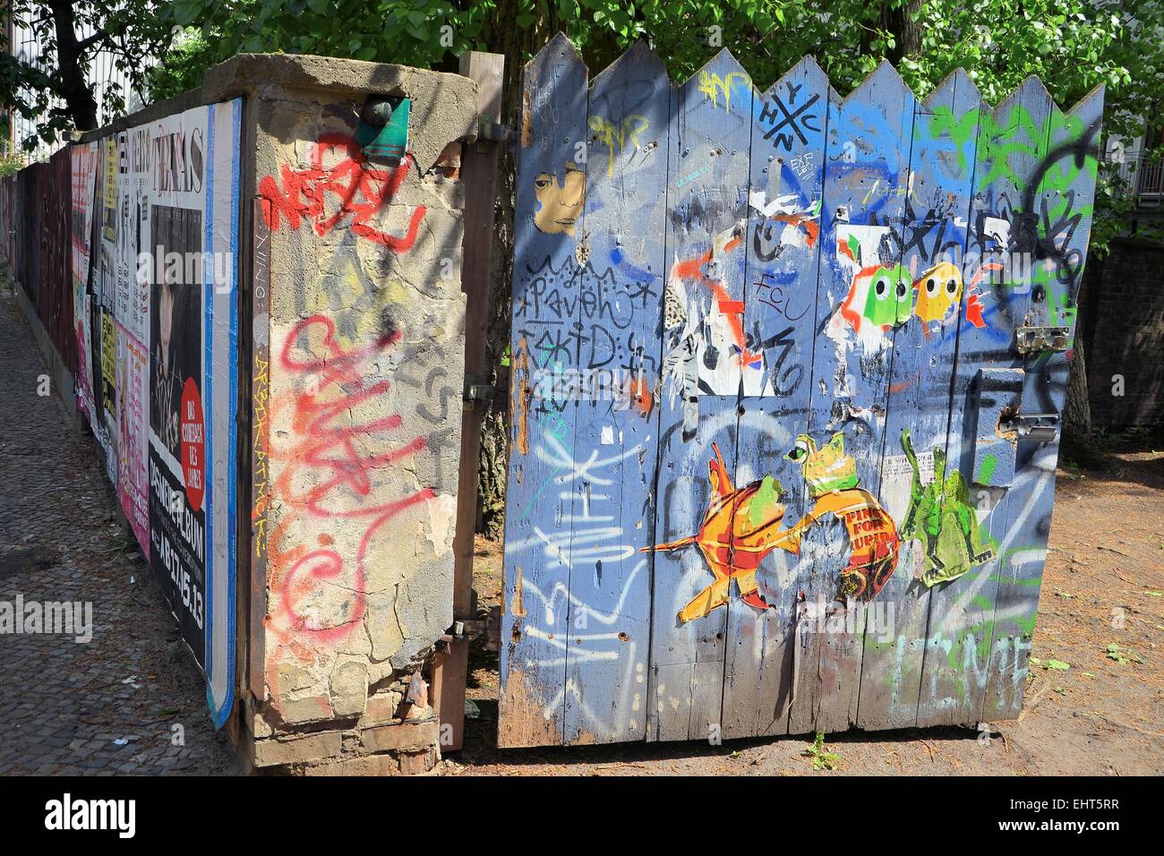 painted wooden gate on a street in Berlin Stock Photo