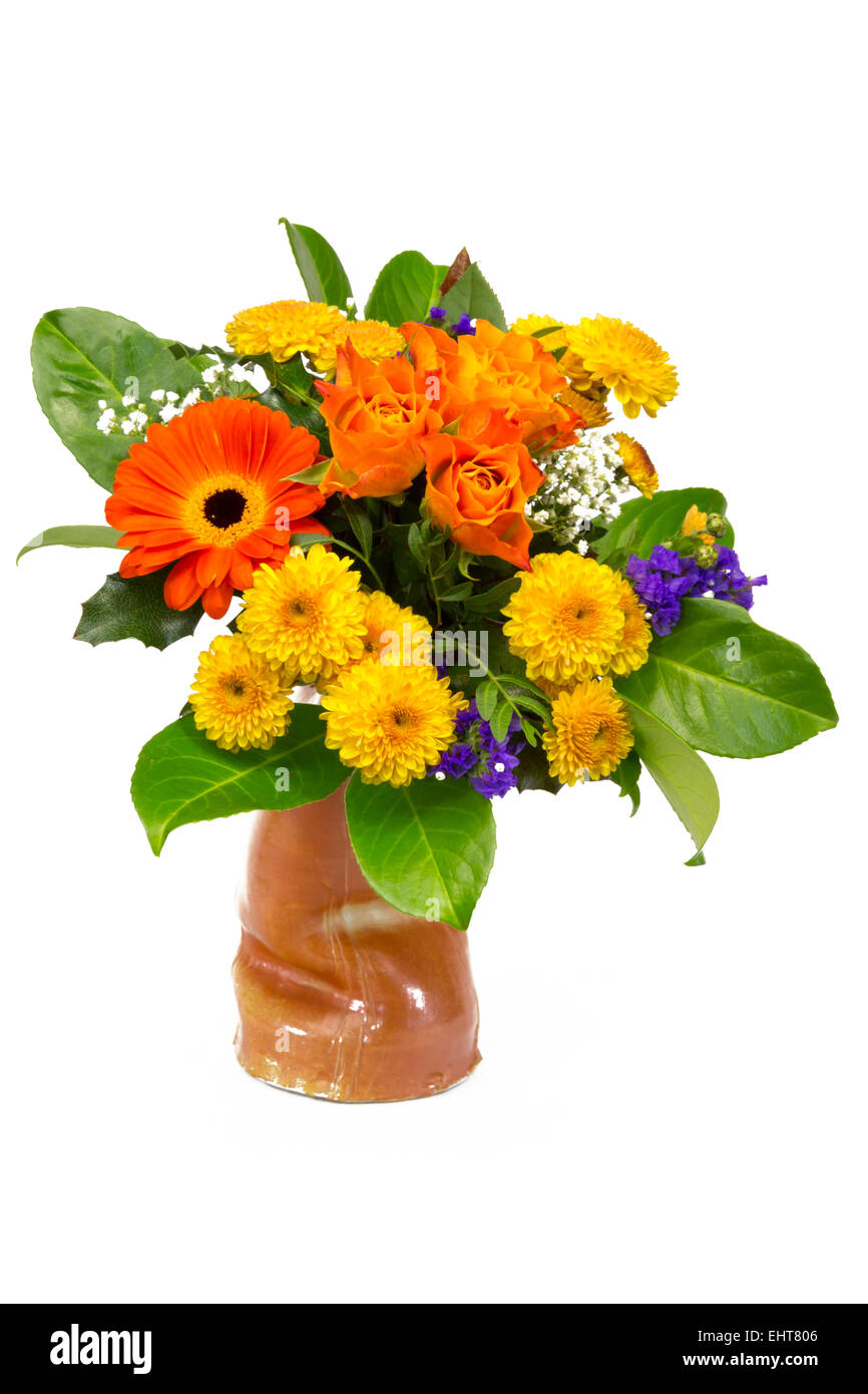 Flower bouquet yellow orange in a vase Stock Photo Alamy
