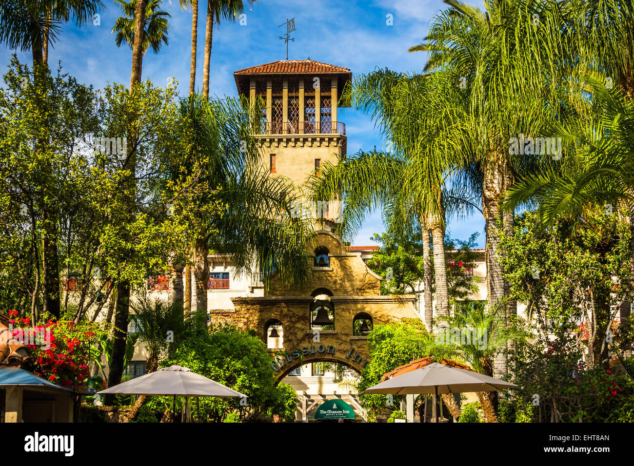 The exterior of the Mission Inn, in Riverside, California Stock Photo