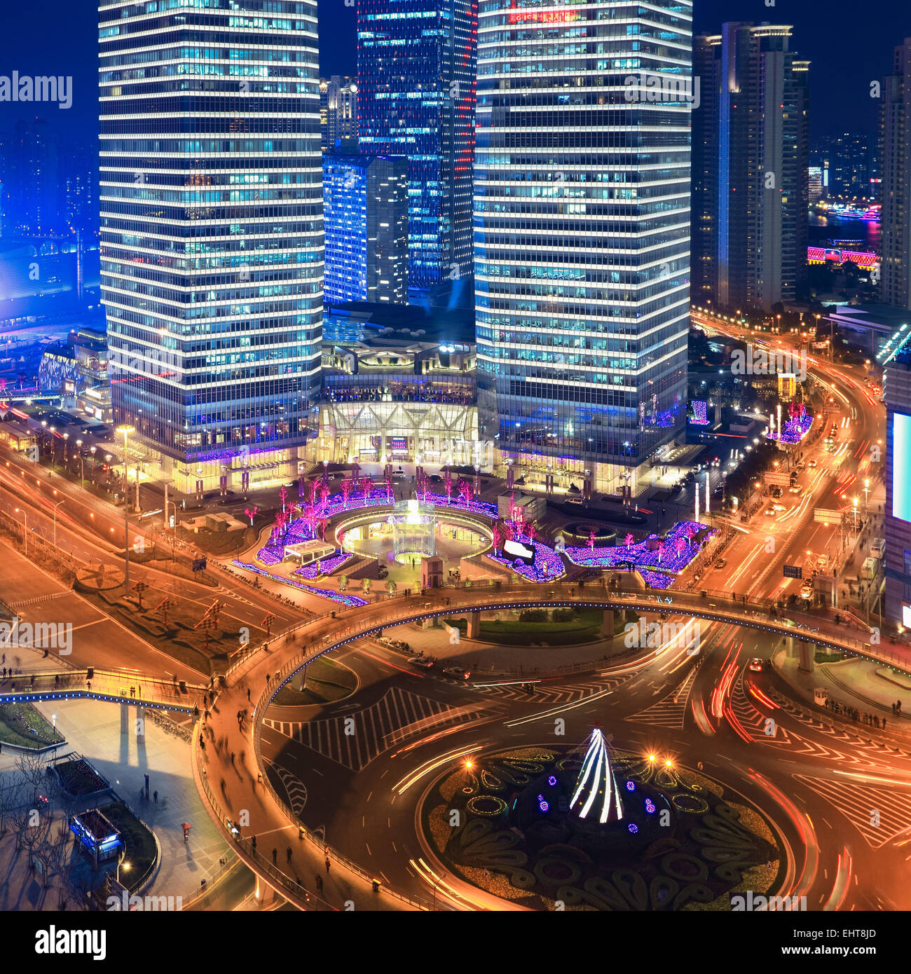 night scene of shanghai from the oriental pearl tower Stock Photo