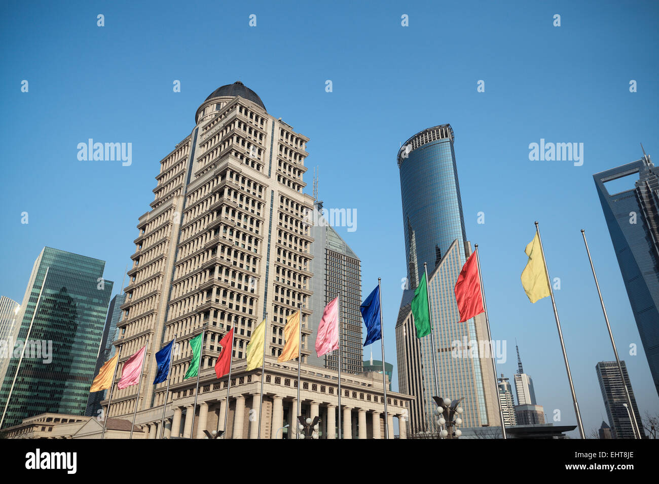 shanghai lujiazui finance and trade zone against a blue sky Stock Photo