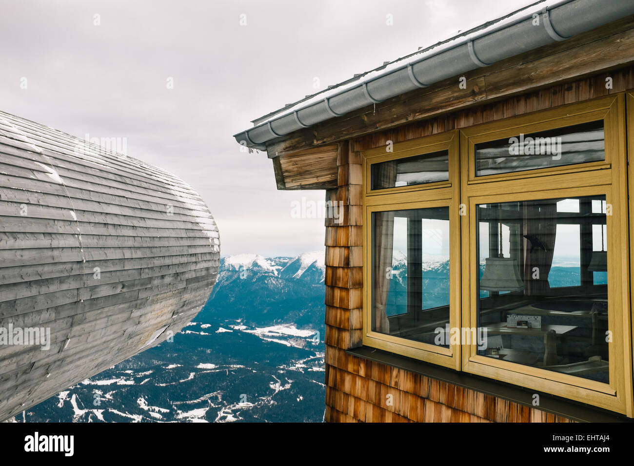 Information center and the restaurant on the top  of Karwendel, Bavaria , Germany Stock Photo