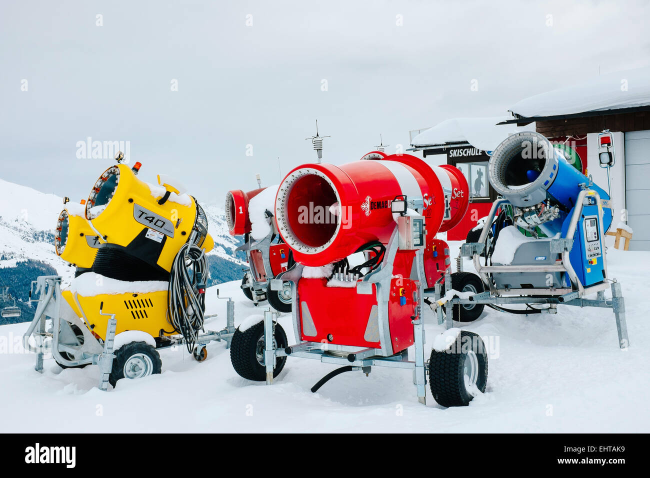 Snow cannons, Zillertal Tirol, Austria Stock Photo