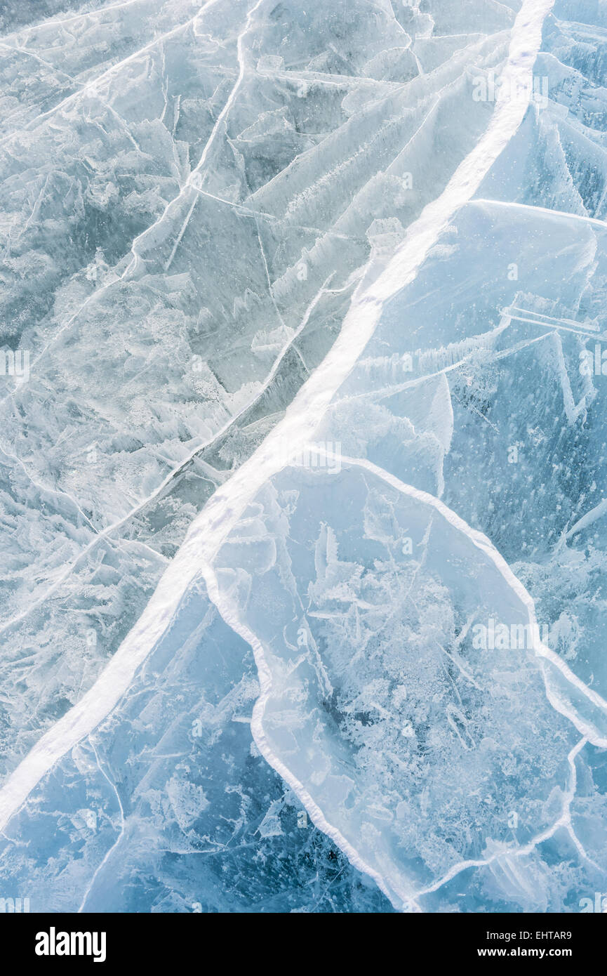 cracks in ice, Lapland, Sweden Stock Photo