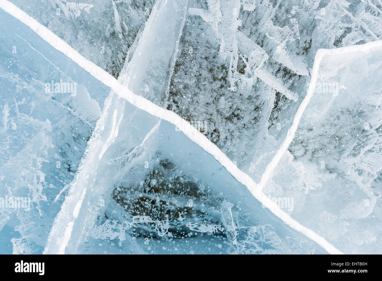 cracks in ice, Lapland, Sweden Stock Photo