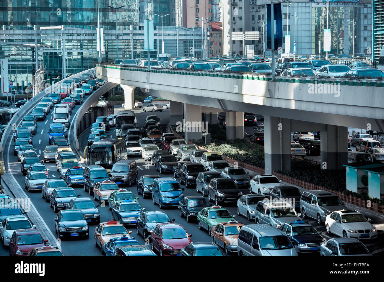 automobile congestion in the morning rush hour Stock Photo