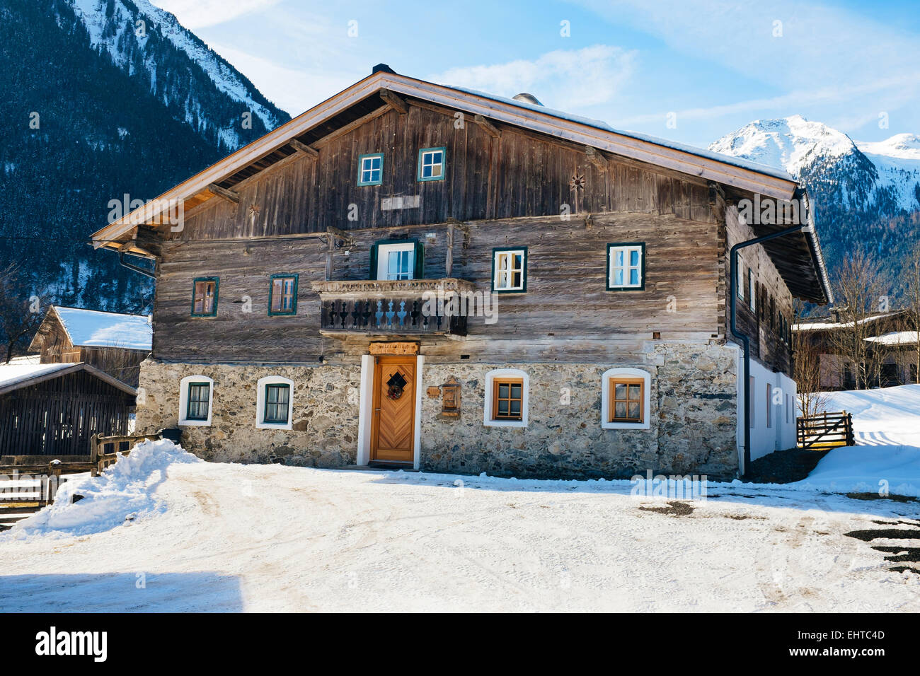 Old Alpine wodden house behind the Gerlos Pass at the entrance of Pinzgau valley. Tirol , Austria Stock Photo