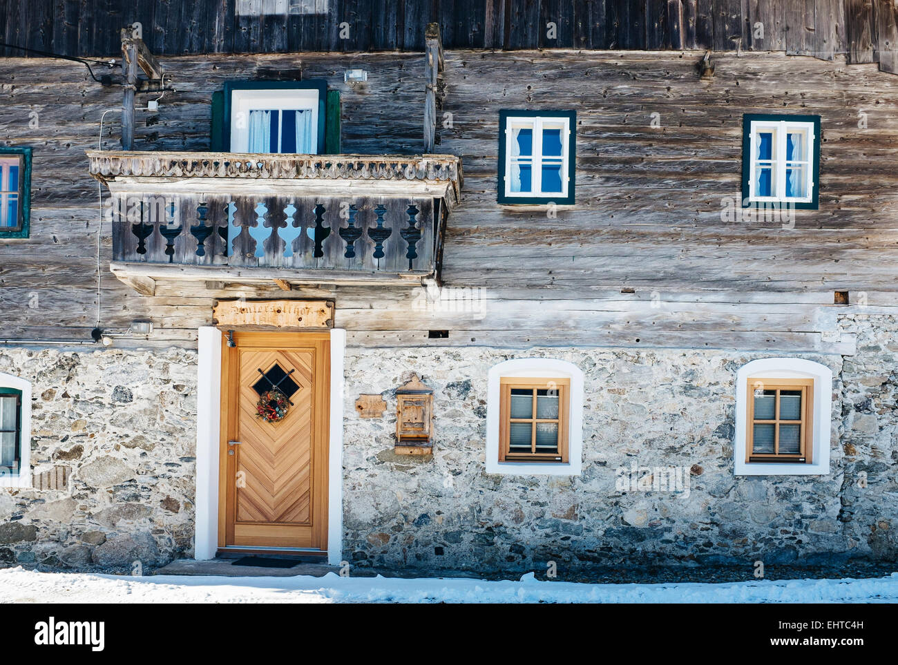 Old Alpine wodden house behind the Gerlos Pass at the entrance of Pinzgau valley. Tirol , Austria Stock Photo
