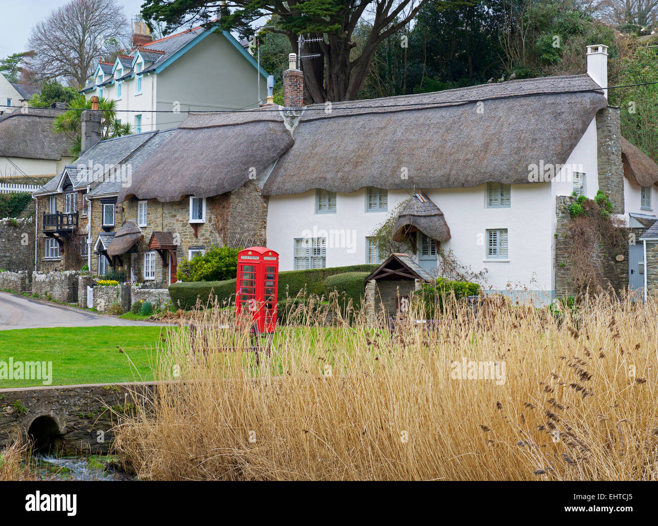 Thatched cottages at Lower Batson, near Devon, England UK