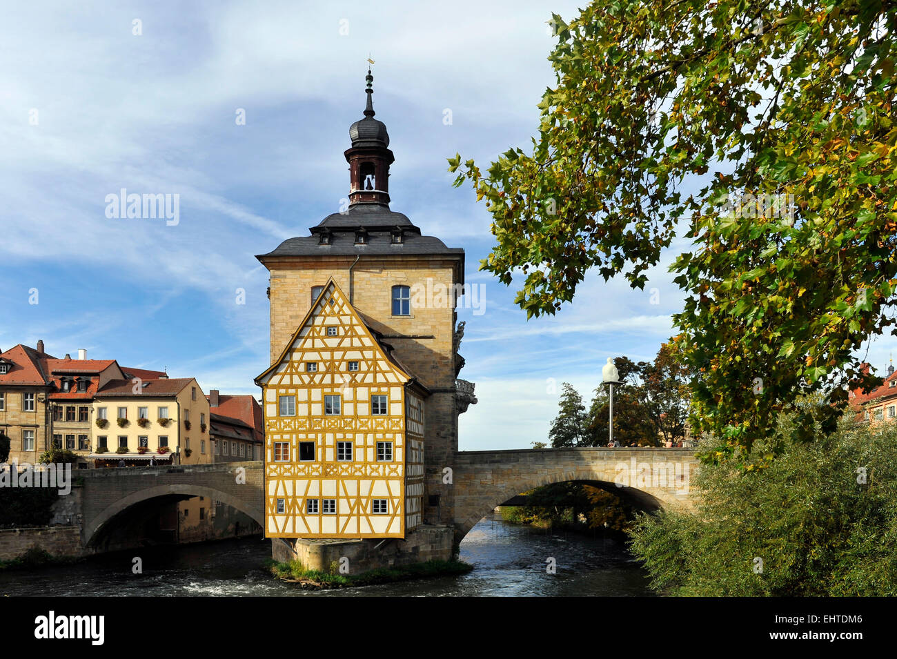 Historic town hall on the upper bridge over the Regnitz Bamberg Upper