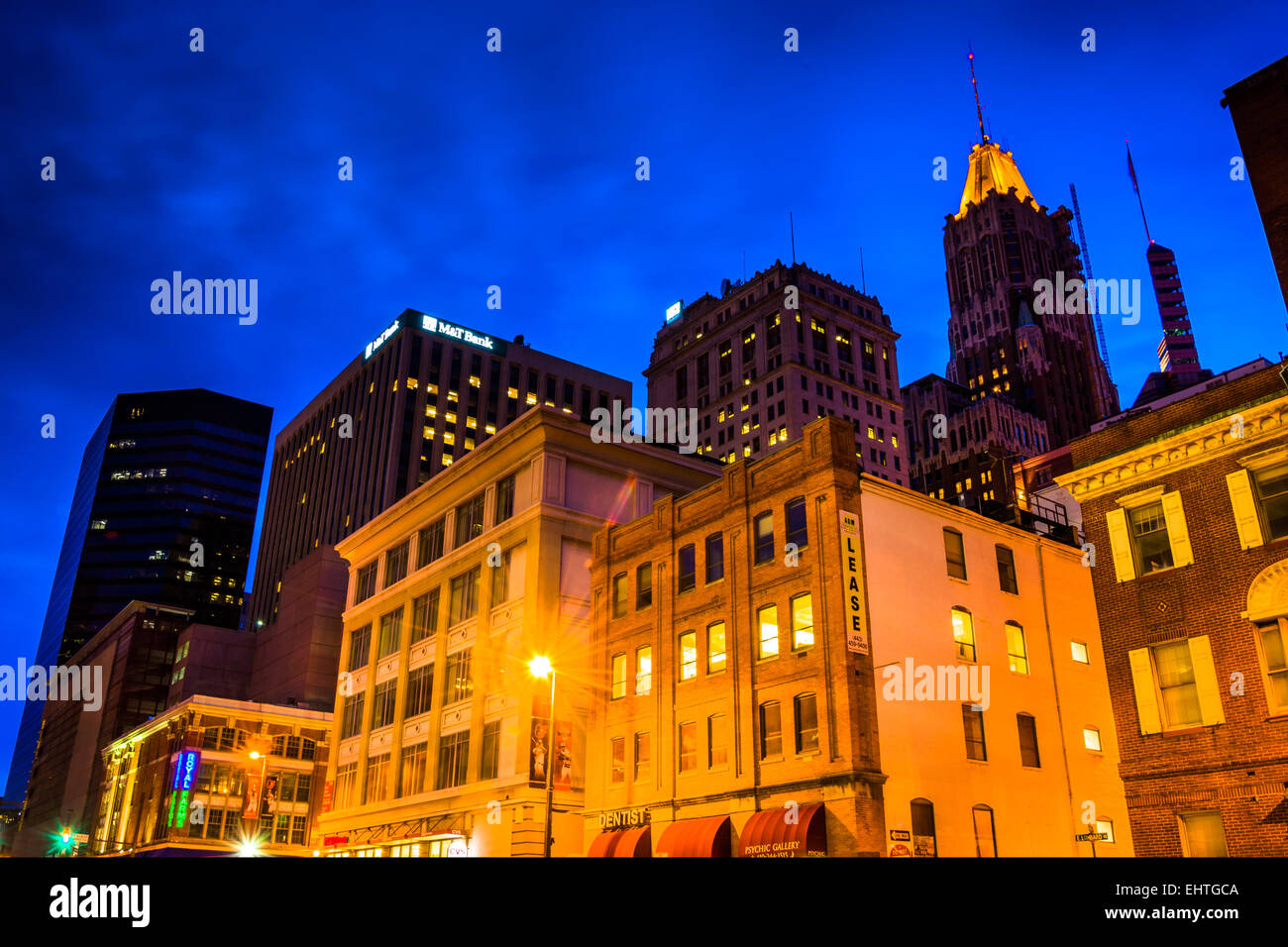 Cluster of buildings at night in downtown Baltimore, Maryland Stock Photo Alamy