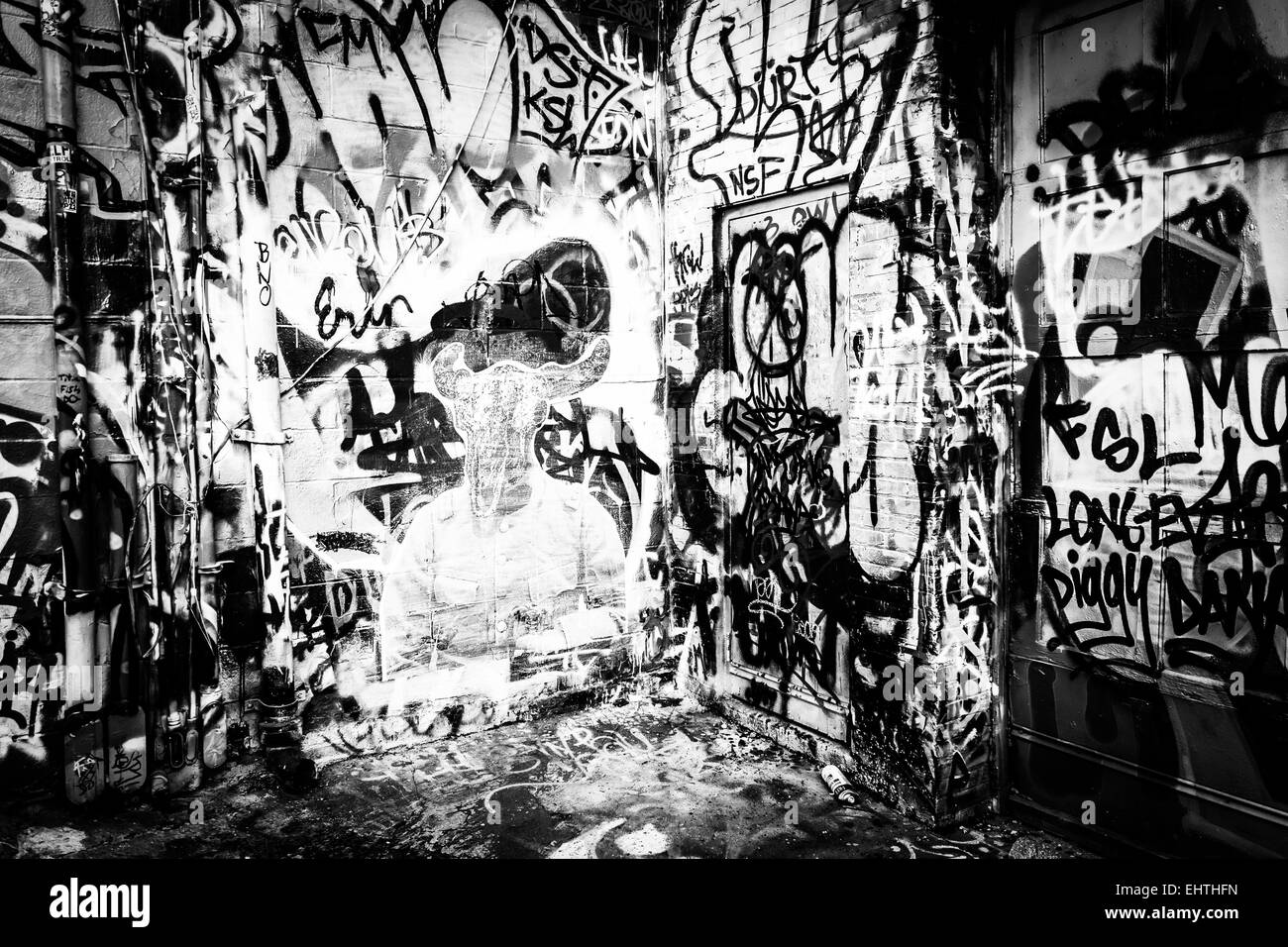 Designs in Graffiti Alley, Baltimore, Maryland. Stock Photo