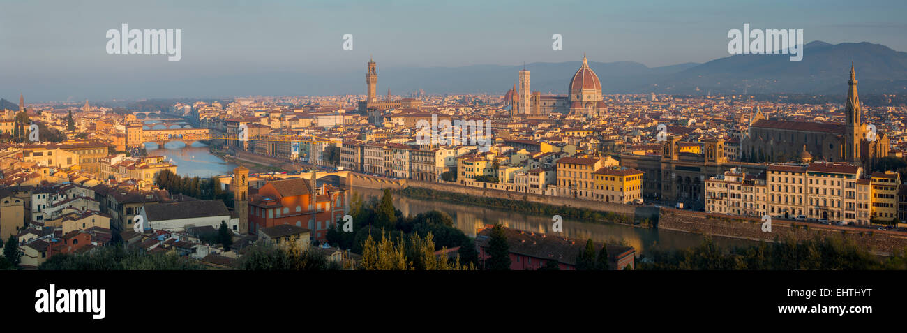 Dawn Panoramic view over Florence, Tuscany, Italy Stock Photo