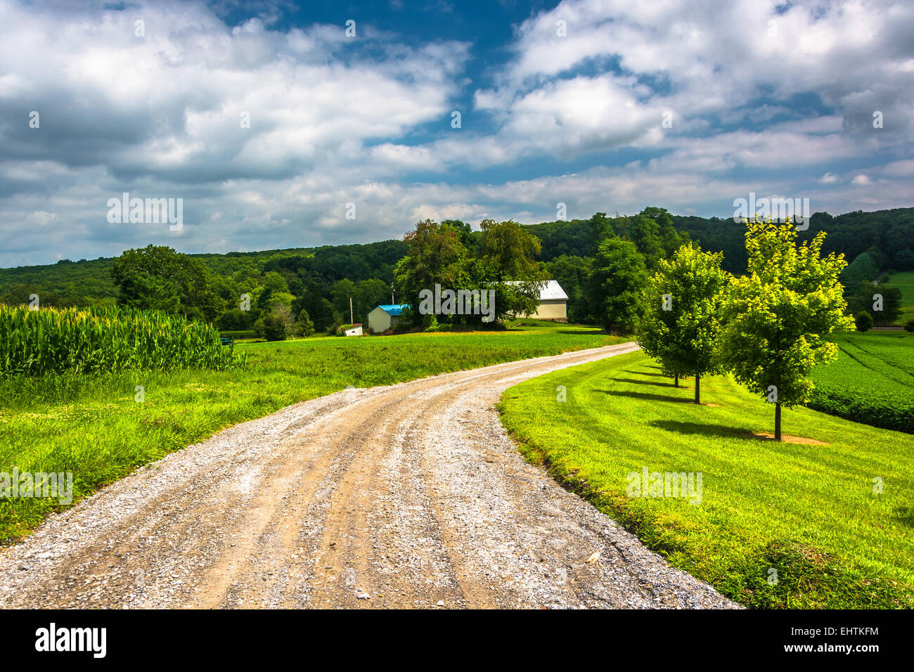 Farm fields along a dirt road in rural Carroll County, Maryland Stock ...