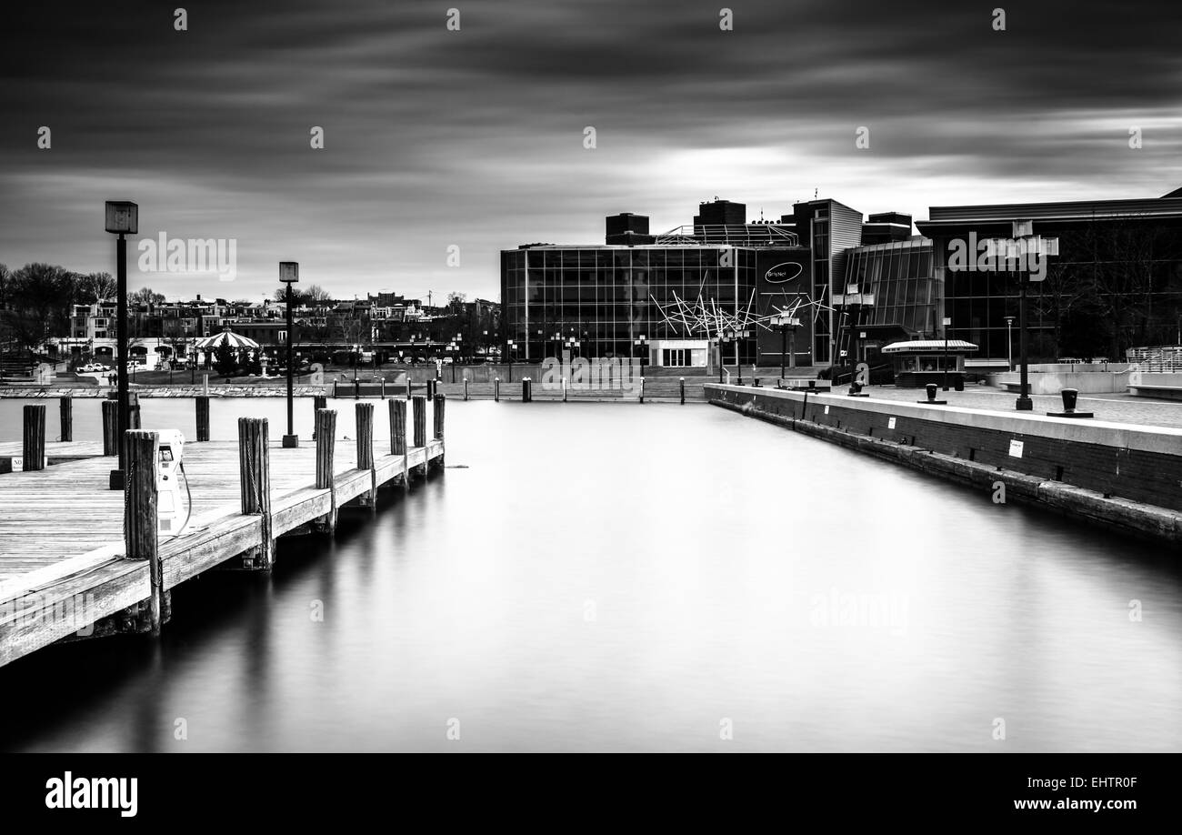Long exposure of a pier and the Maryland Science Center at the Inner