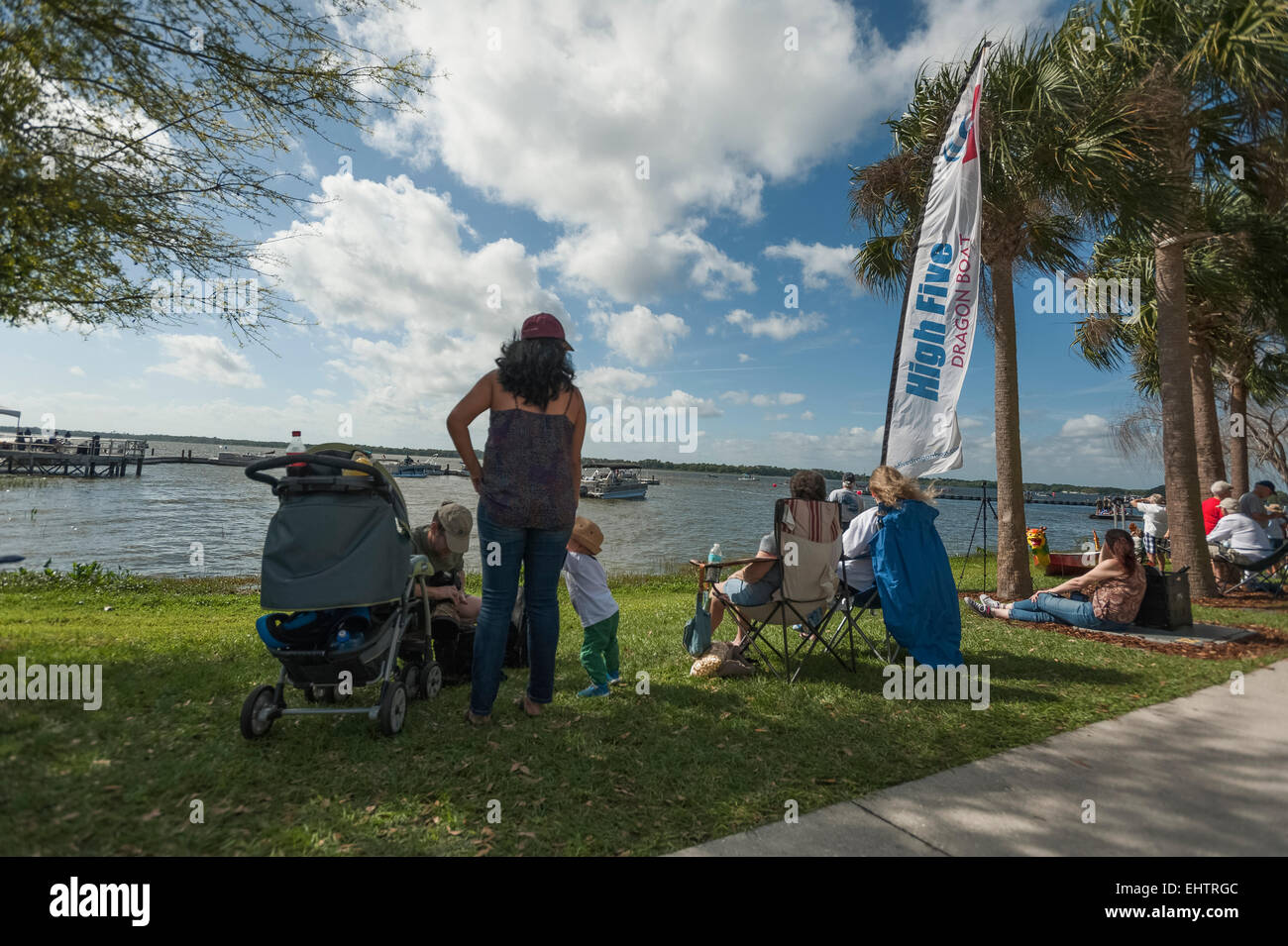Spectators watching the Dragon Boat Races at Wooton Park in Tavares