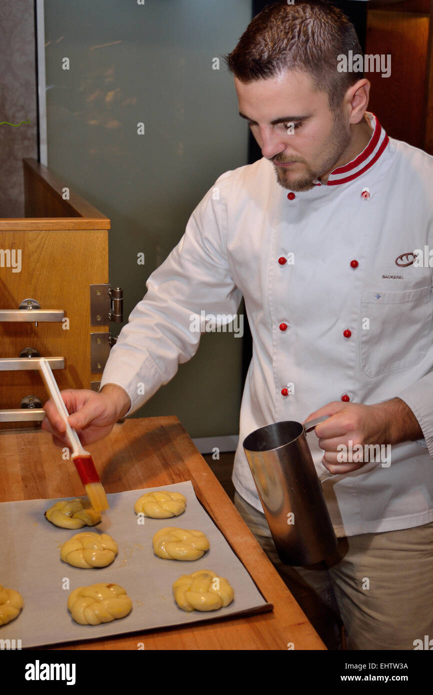 Baker making dough pastry Stock Photo Alamy