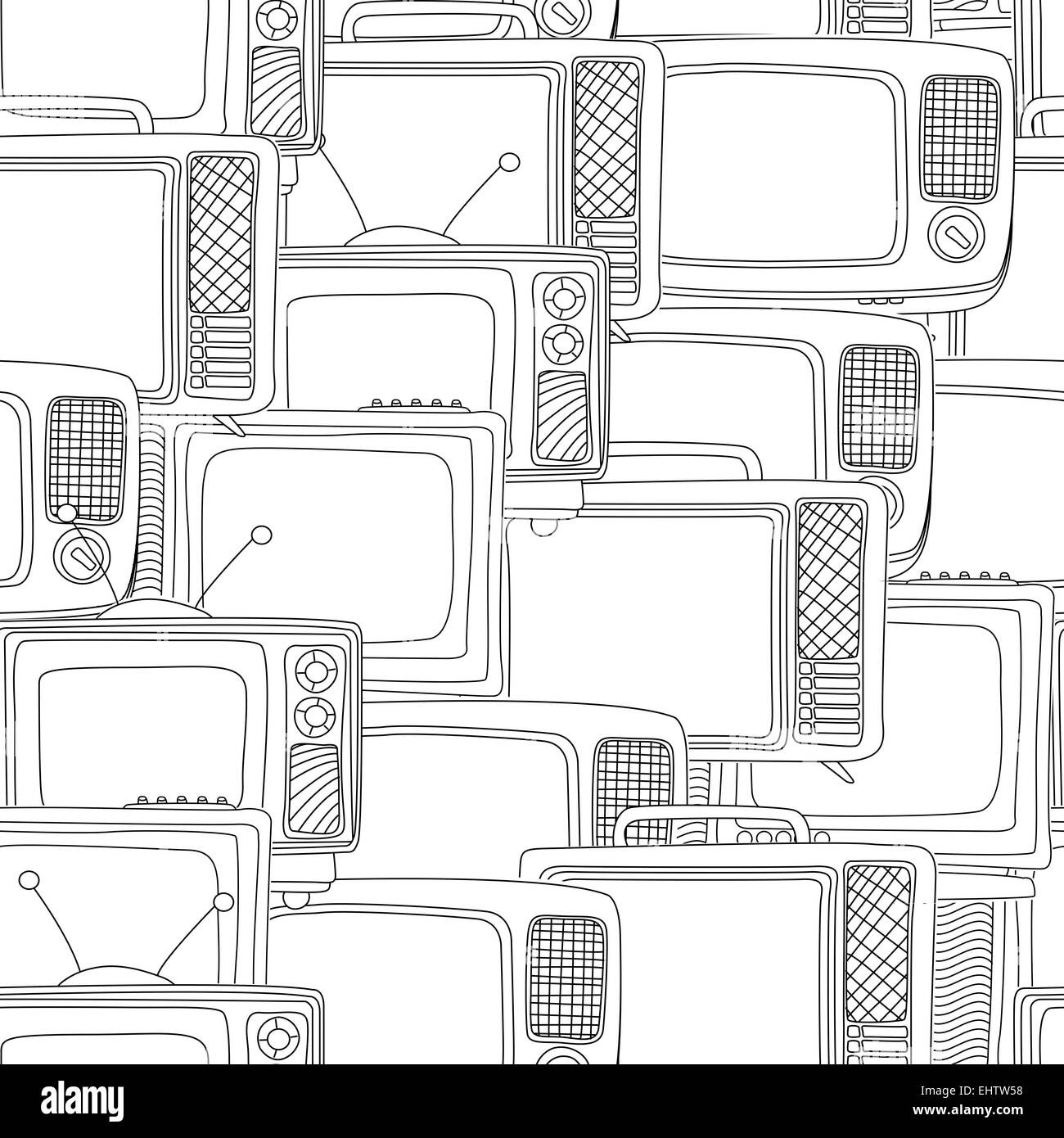Seamless black and white tv pattern Stock Photo