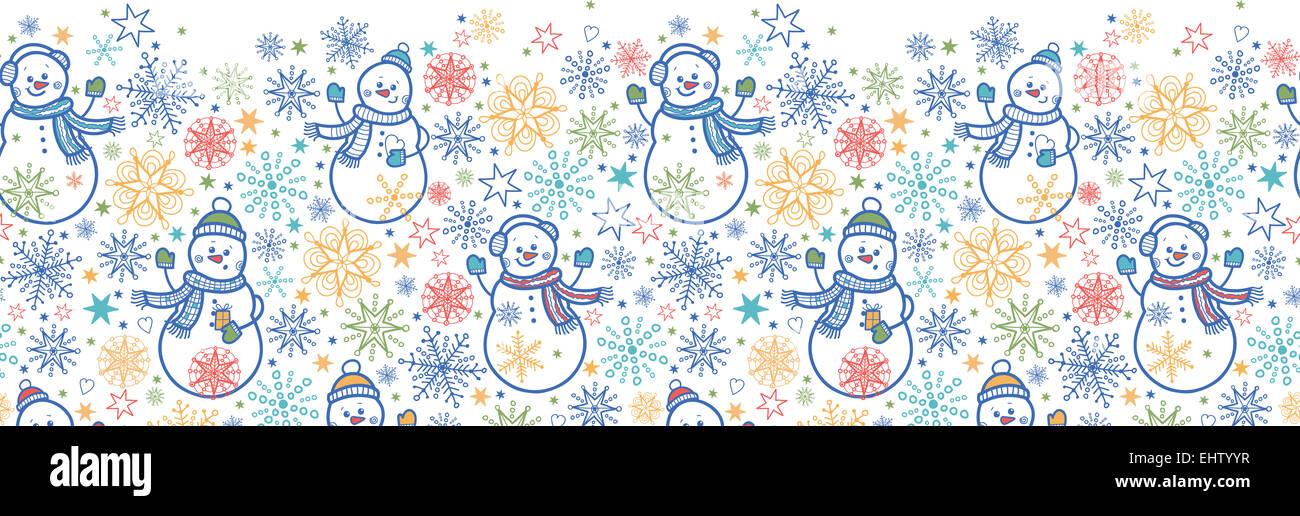Cute snowmen horizontal seamless pattern background Stock Photo - Alamy