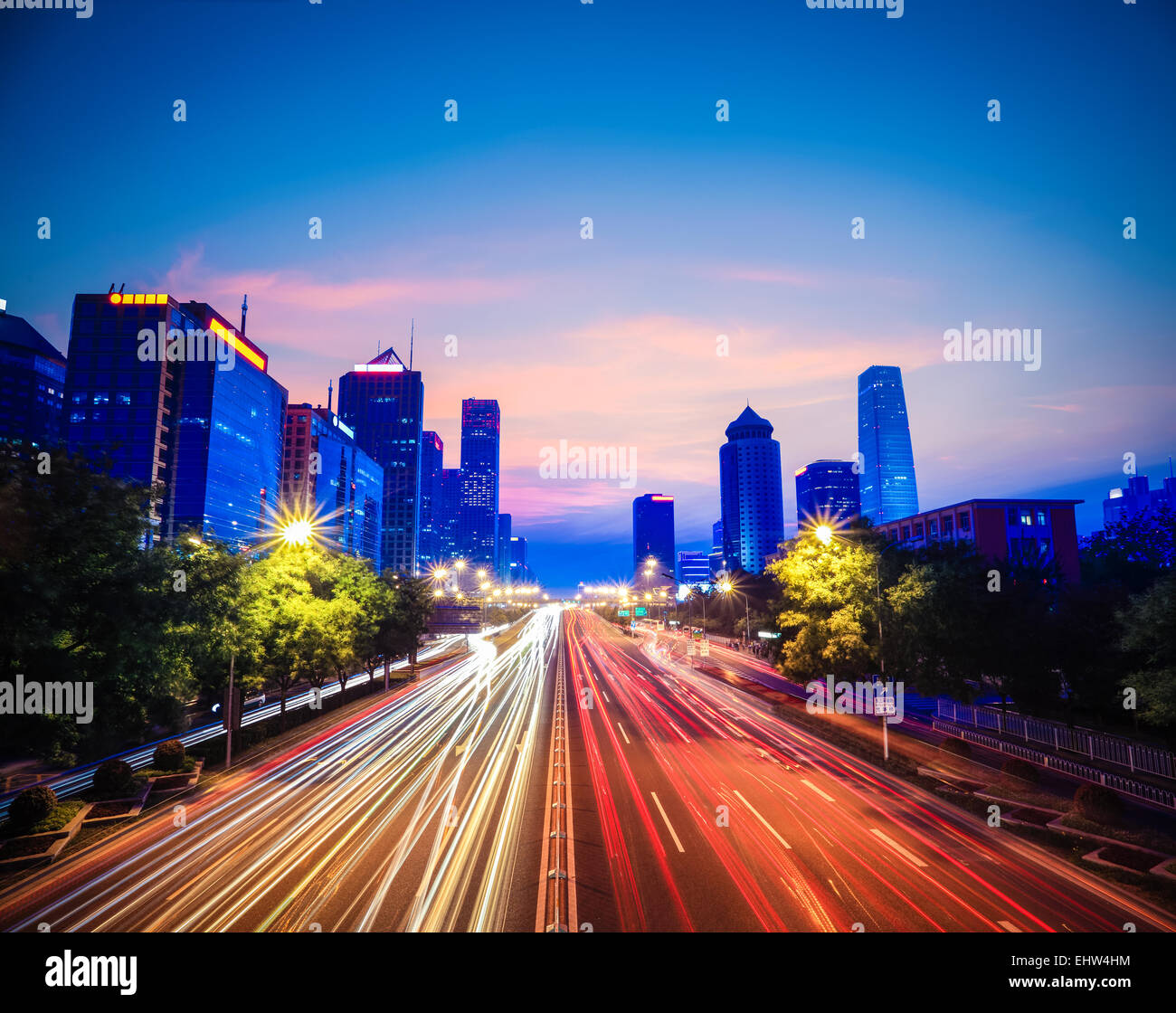 beijing central business district in nightfall Stock Photo