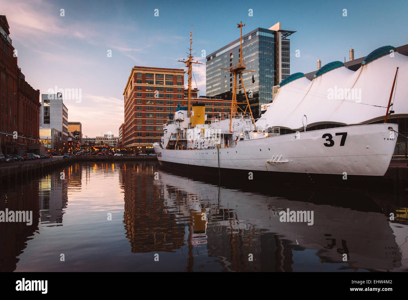 The USS Taney and buildings at the Inner Harbor in Baltimore, Maryland ...