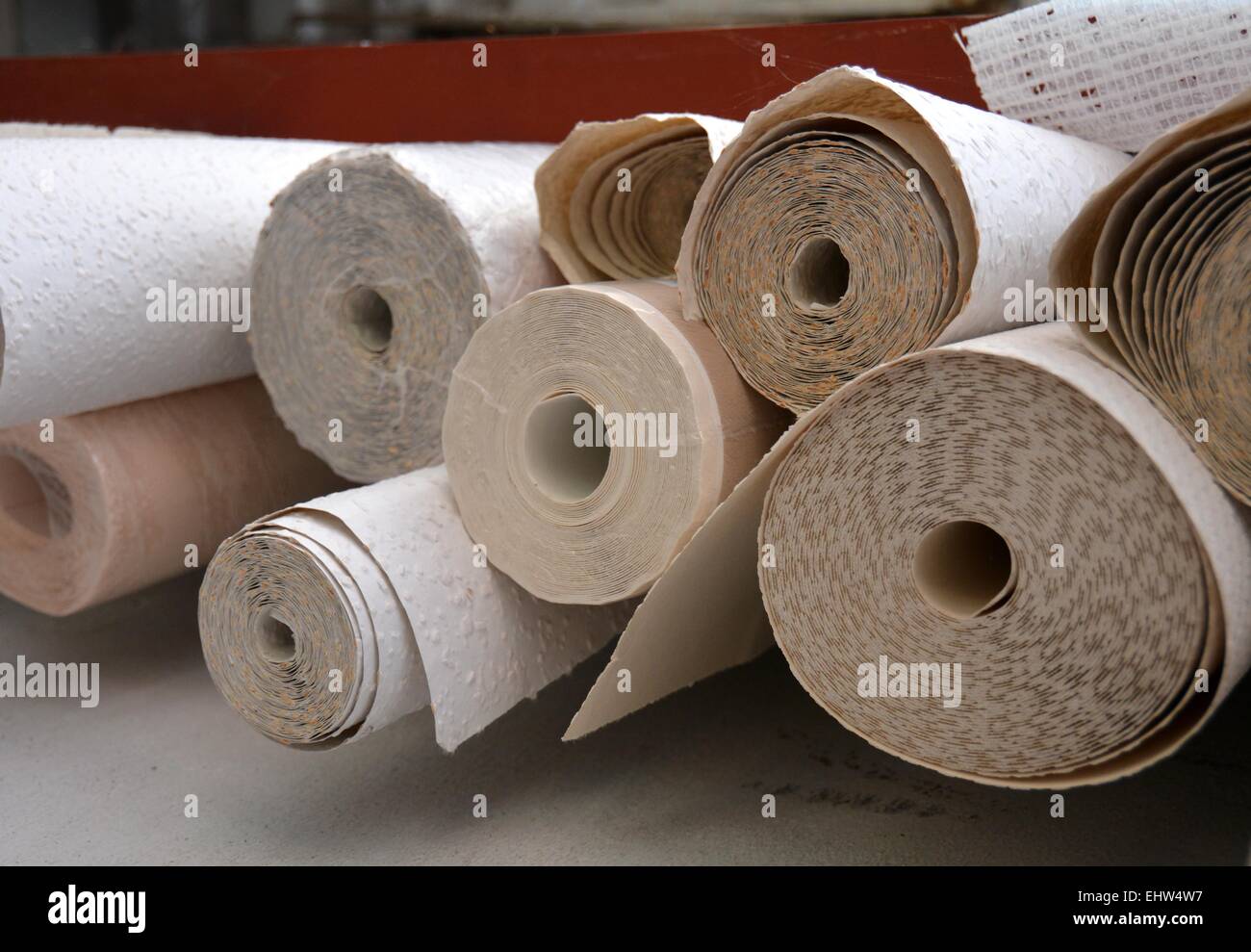 Wallpaper rolls in a warehouse Stock Photo